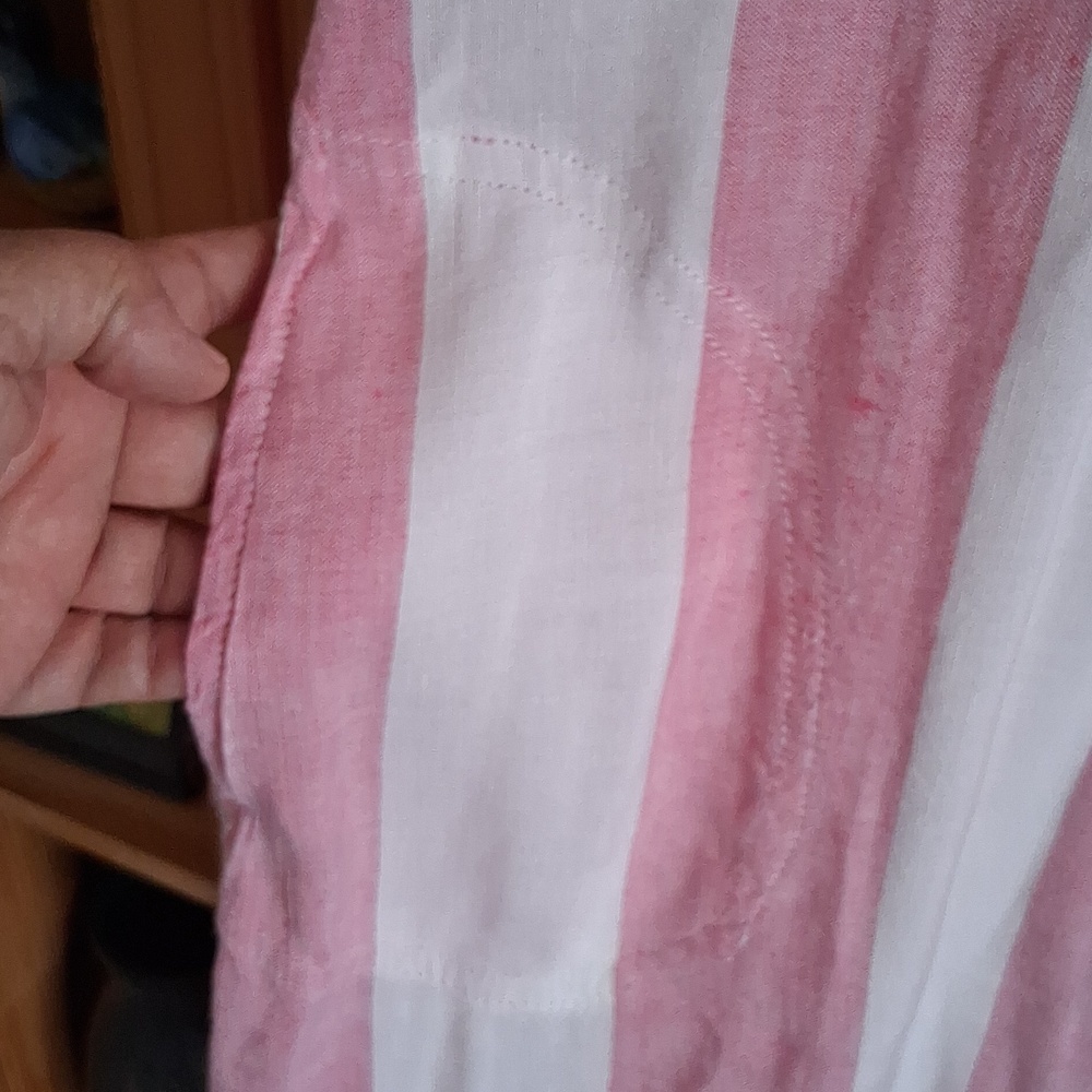 Tommy Bahama Pink White Stripe Linen Blend Preppy Boyfriend Shirt Dress Size XL - Picture 5 of 10